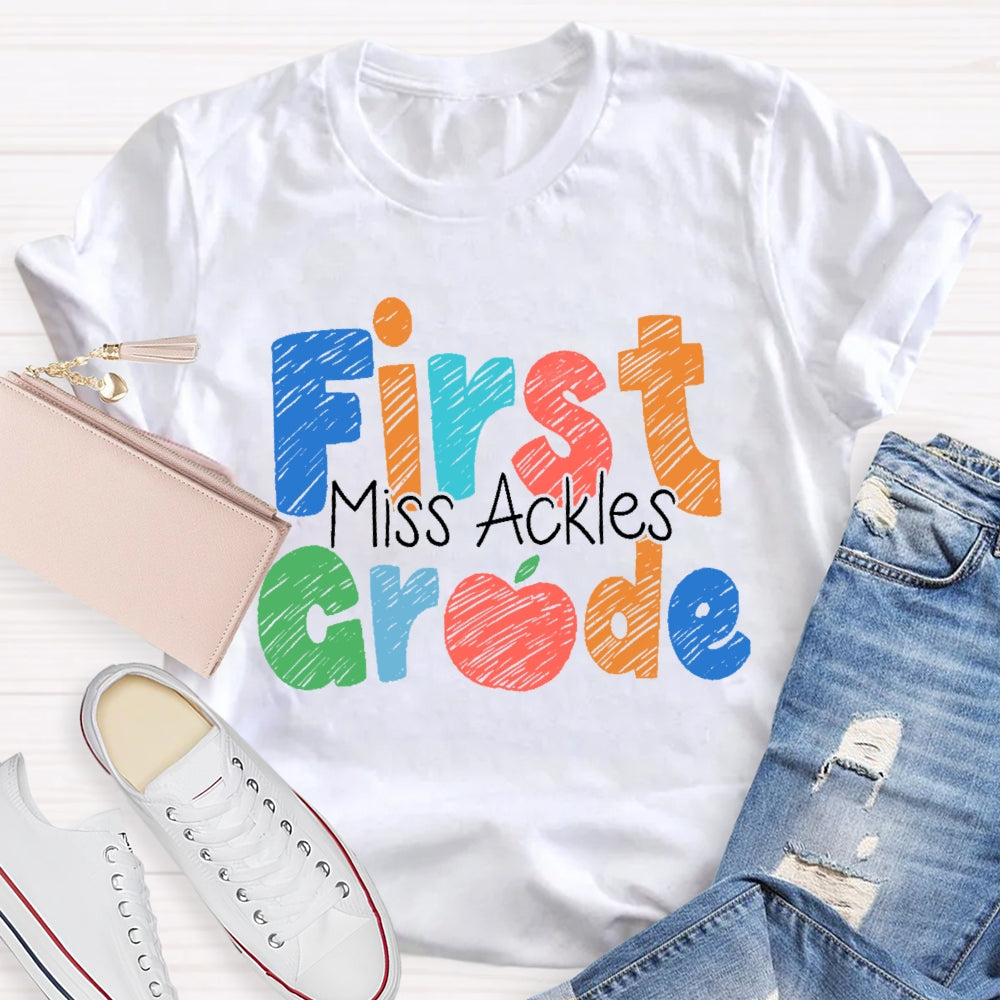 Personalized Name And Grade First Grade Cute Letters T-shirt
