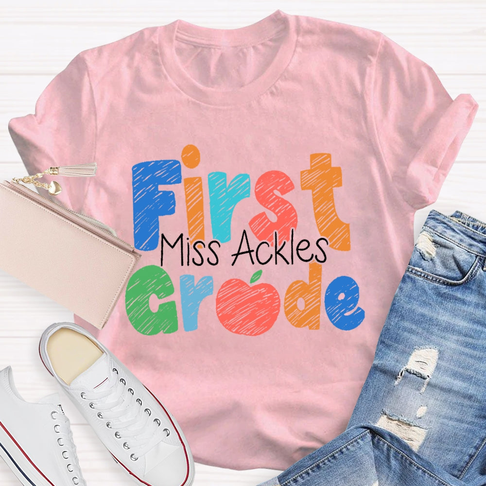 Personalized Name And Grade First Grade Cute Letters T-shirt