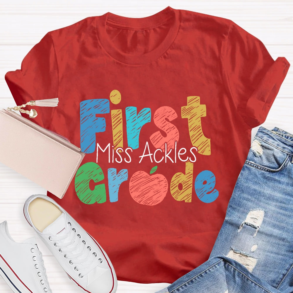Personalized Name And Grade First Grade Cute Letters T-shirt