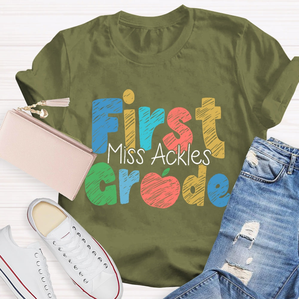 Personalized Name And Grade First Grade Cute Letters T-shirt