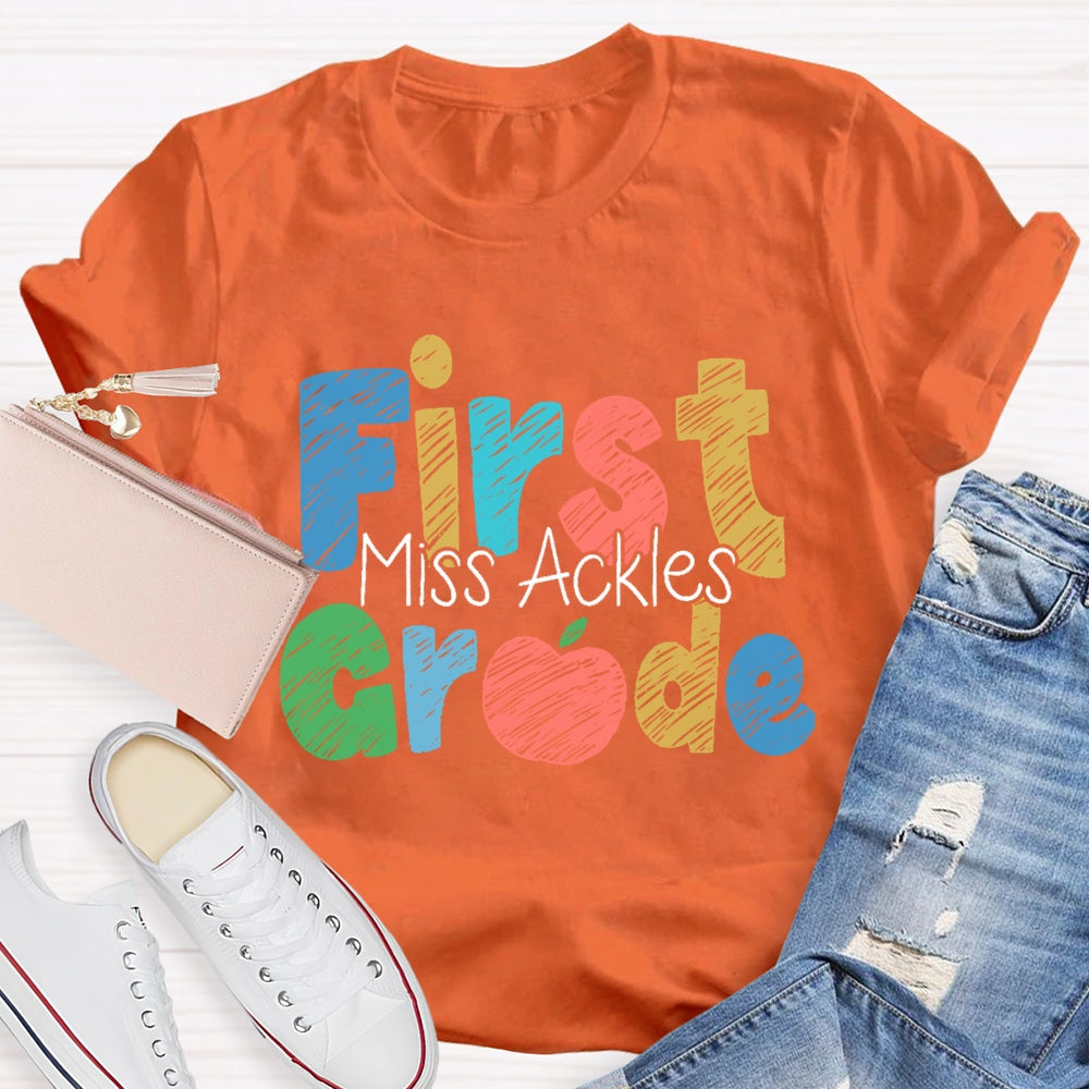 Personalized Name And Grade First Grade Cute Letters T-shirt