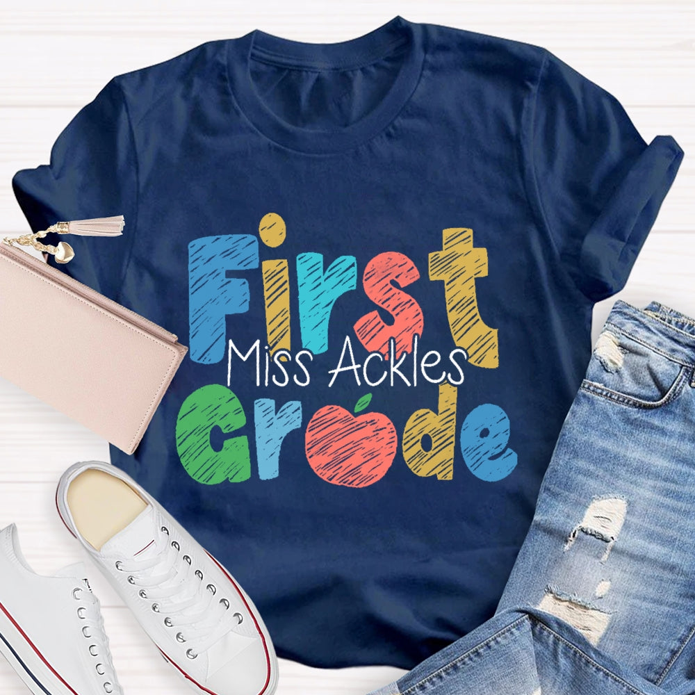 Personalized Name And Grade First Grade Cute Letters T-shirt