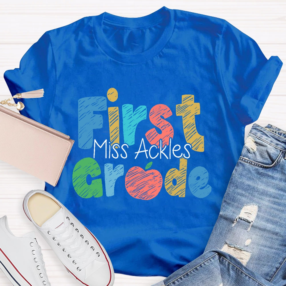 Personalized Name And Grade First Grade Cute Letters T-shirt