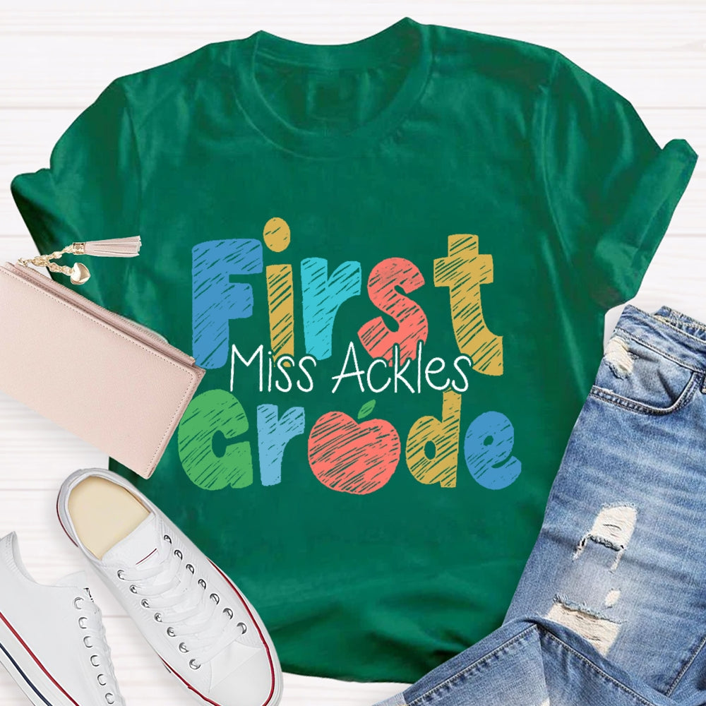 Personalized Name And Grade First Grade Cute Letters T-shirt