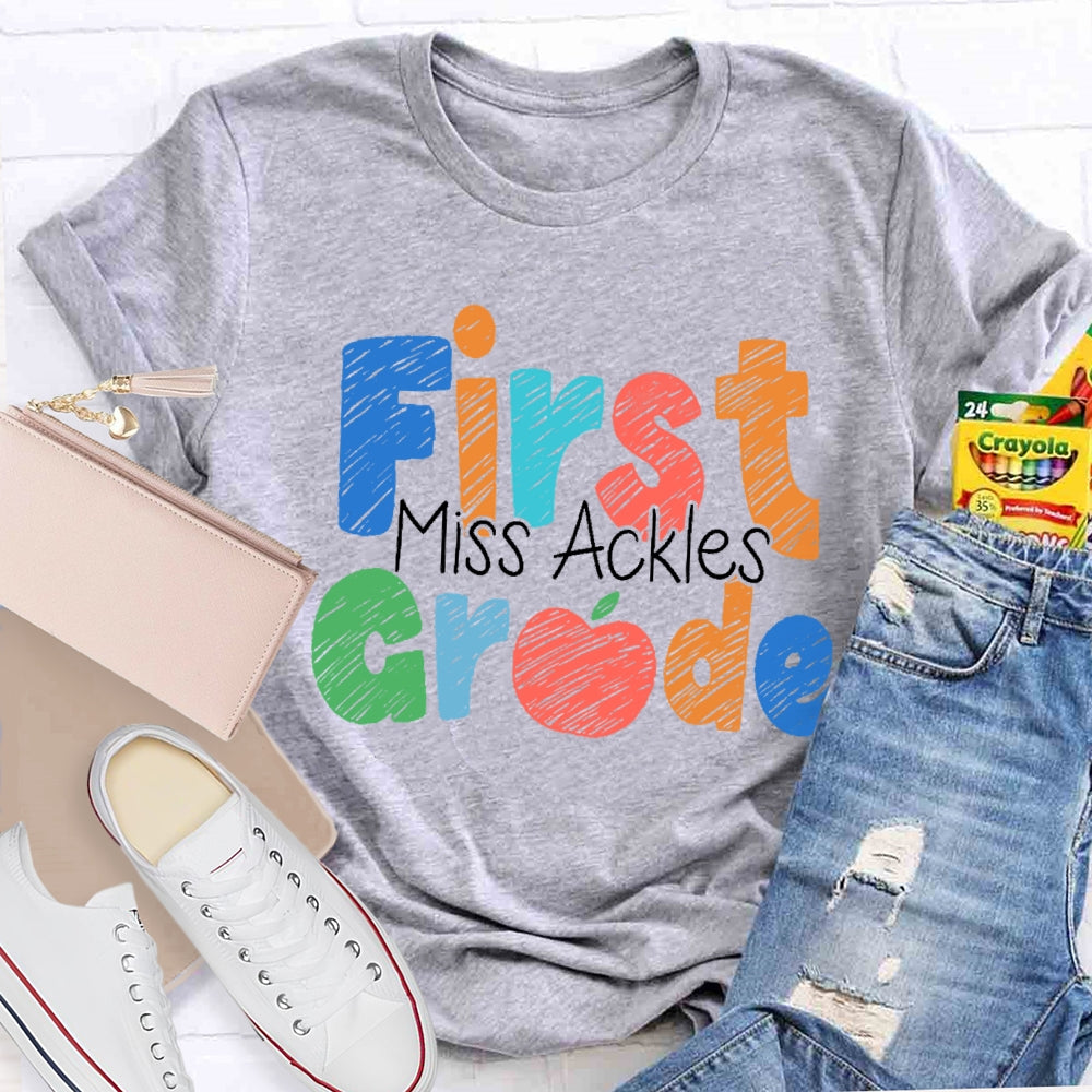 Personalized Name And Grade First Grade Cute Letters T-shirt