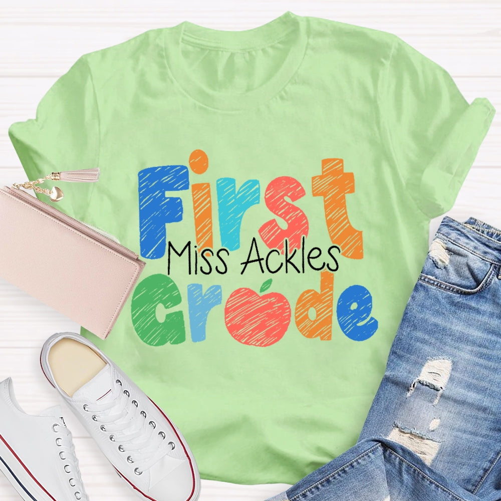 Personalized Name And Grade First Grade Cute Letters T-shirt