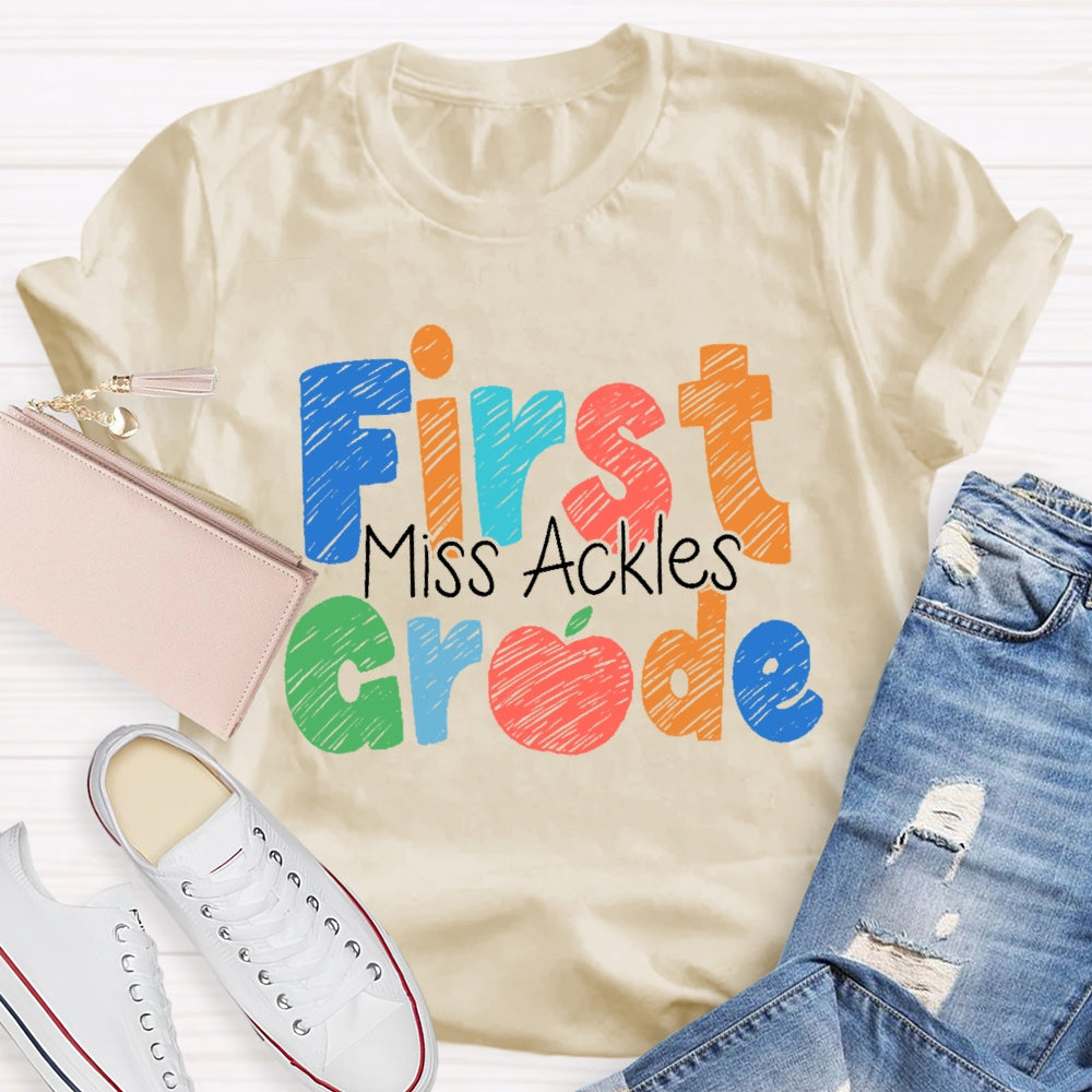 Personalized Name And Grade First Grade Cute Letters T-shirt