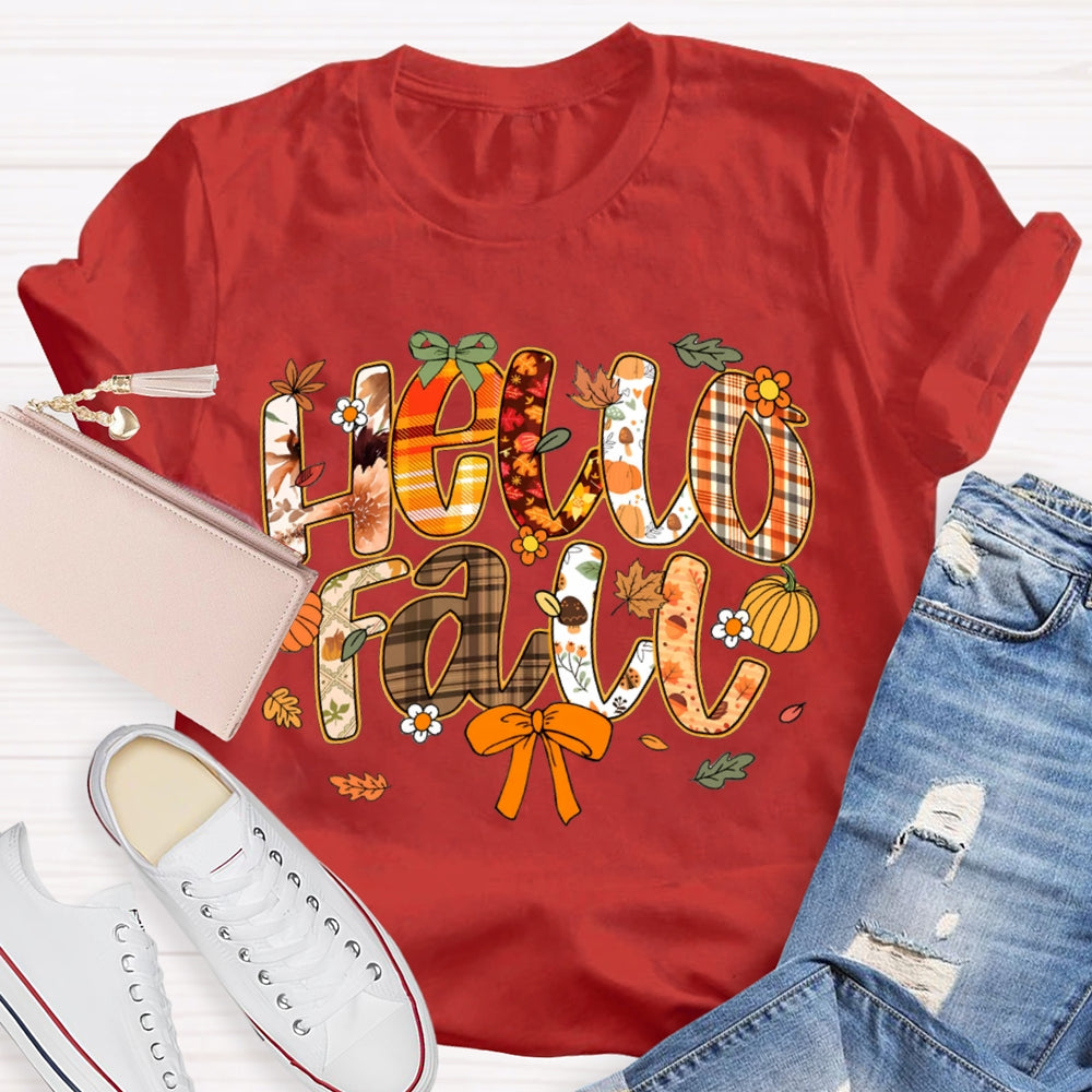 Hello Fall Various Brown Fonts Funny Halloween T-shirt