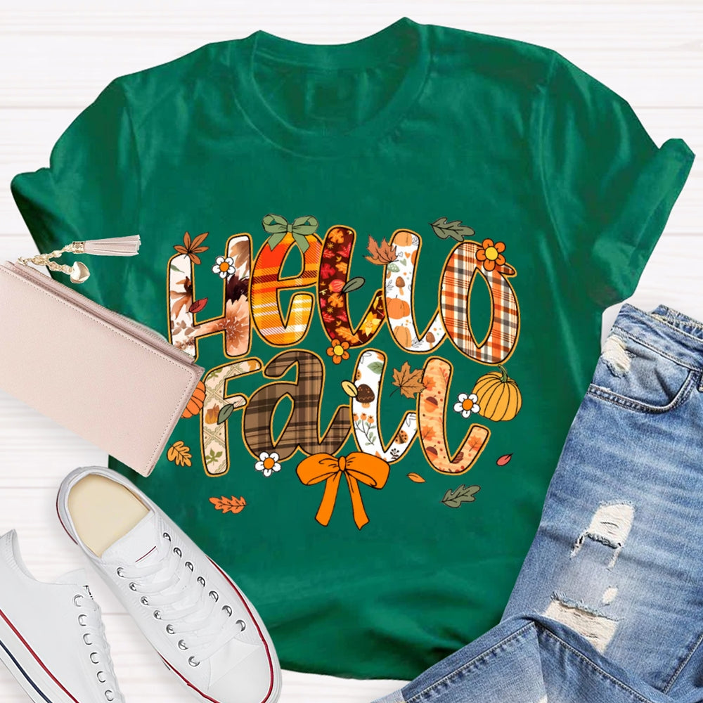 Hello Fall Various Brown Fonts Funny Halloween T-shirt