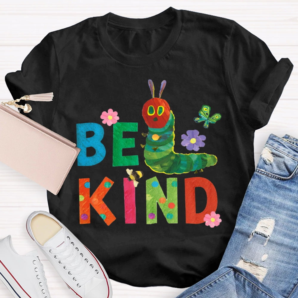 Be Kind Green Caterpillar And Butterfly T-shirt
