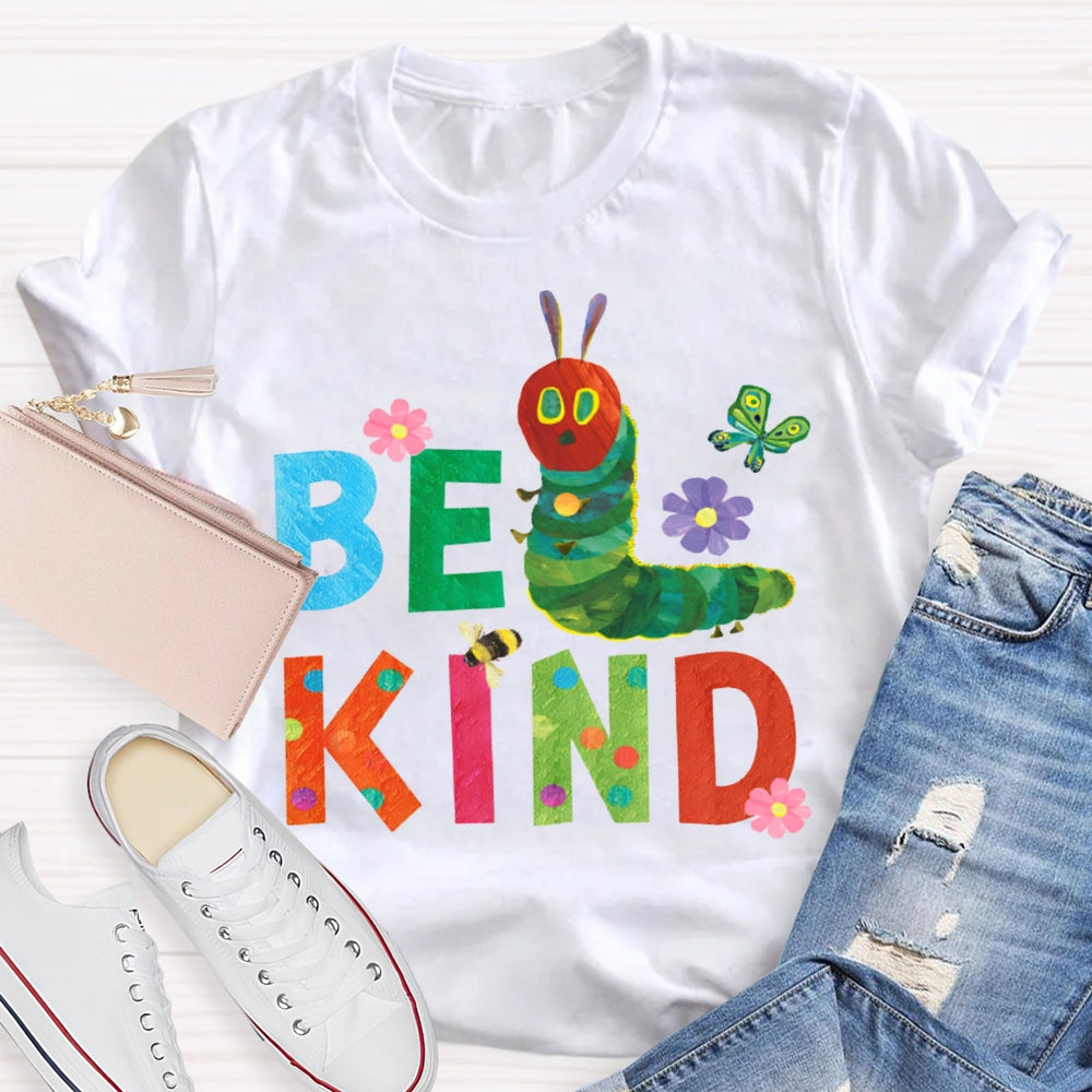 Be Kind Green Caterpillar And Butterfly T-shirt