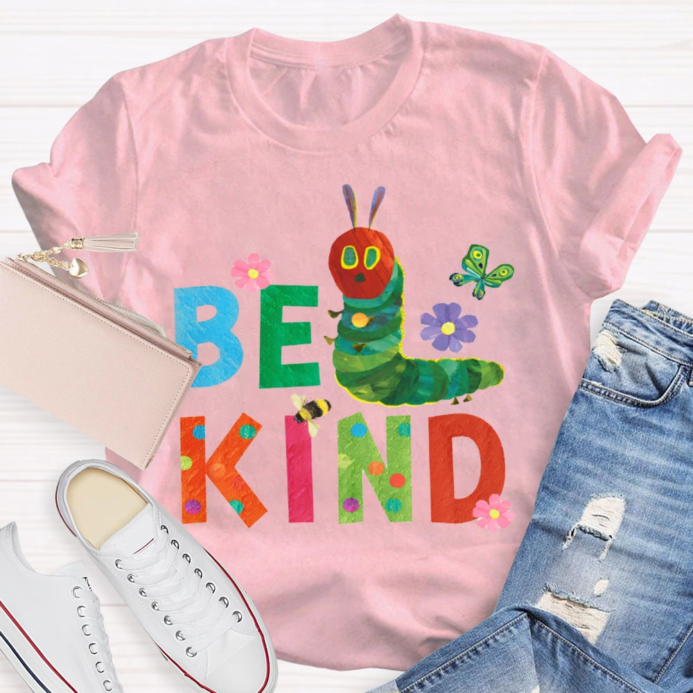 Be Kind Green Caterpillar And Butterfly T-shirt