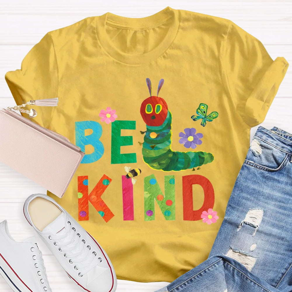 Be Kind Green Caterpillar And Butterfly T-shirt