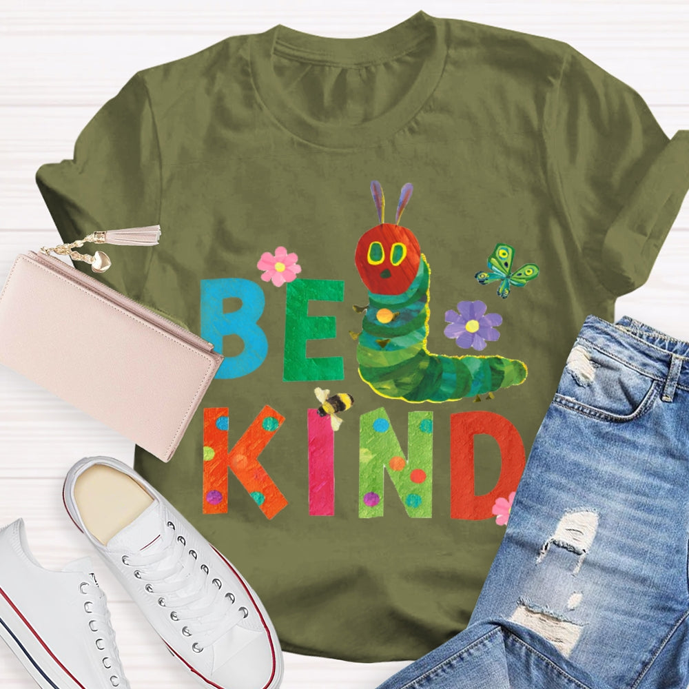 Be Kind Green Caterpillar And Butterfly T-shirt
