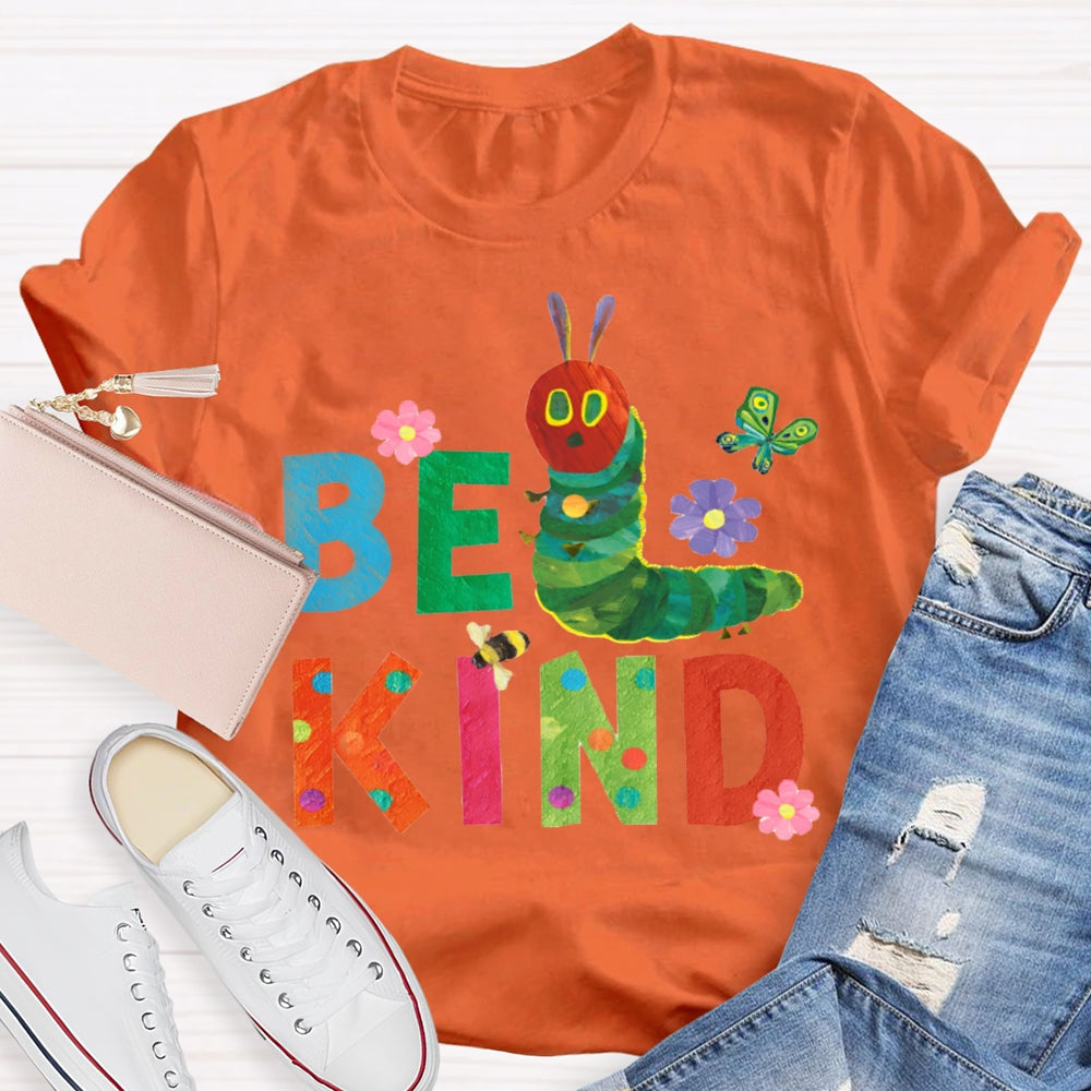 Be Kind Green Caterpillar And Butterfly T-shirt