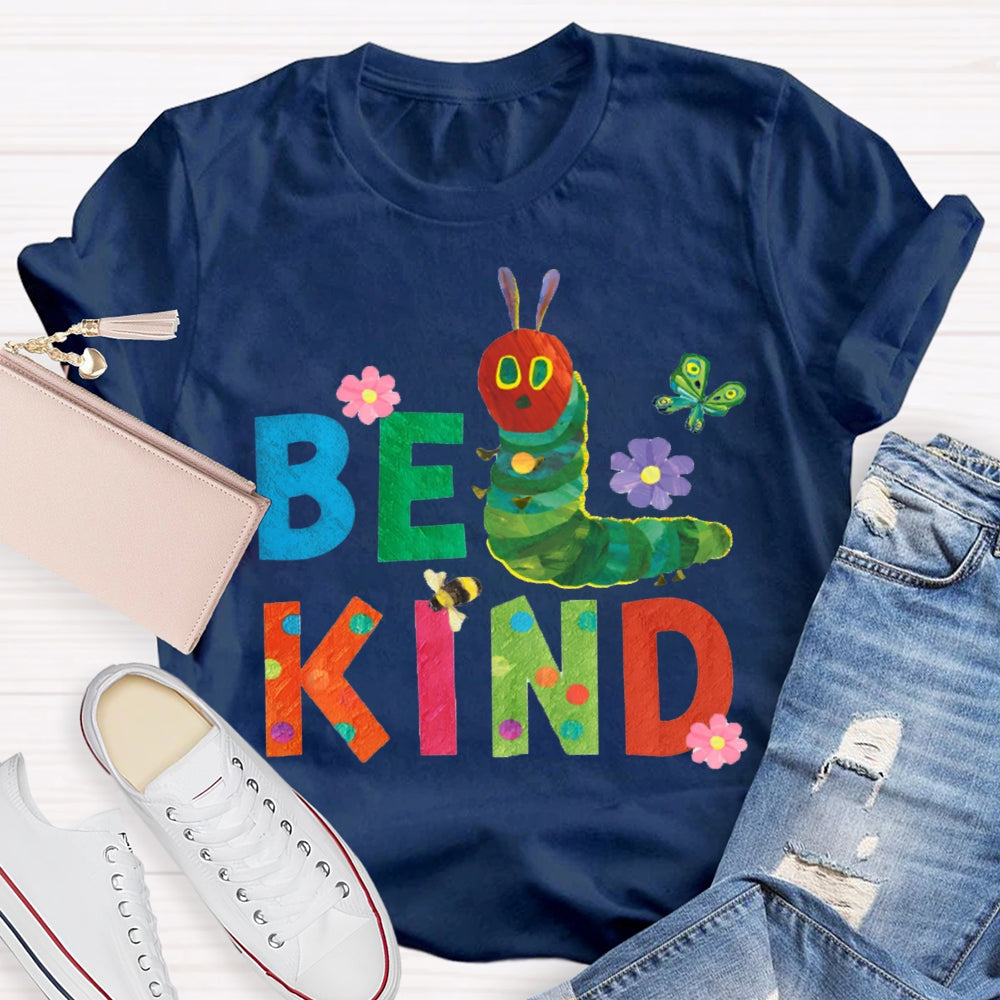 Be Kind Green Caterpillar And Butterfly T-shirt
