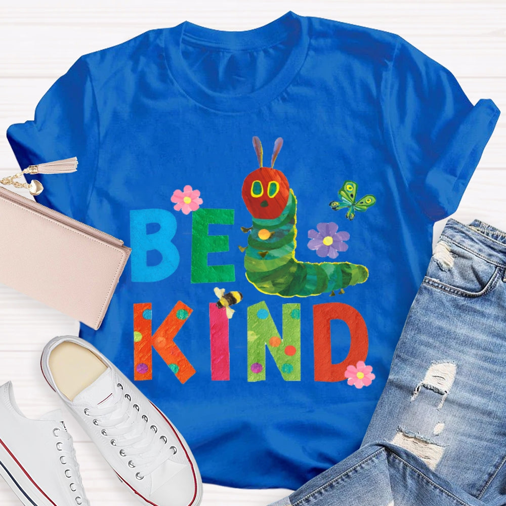 Be Kind Green Caterpillar And Butterfly T-shirt