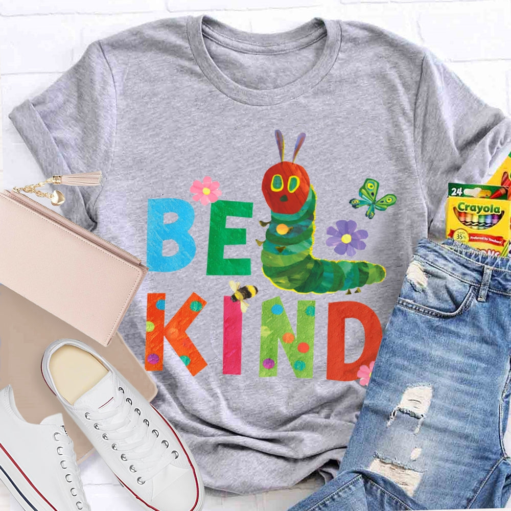 Be Kind Green Caterpillar And Butterfly T-shirt