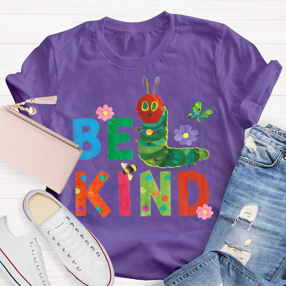 Be Kind Green Caterpillar And Butterfly T-shirt