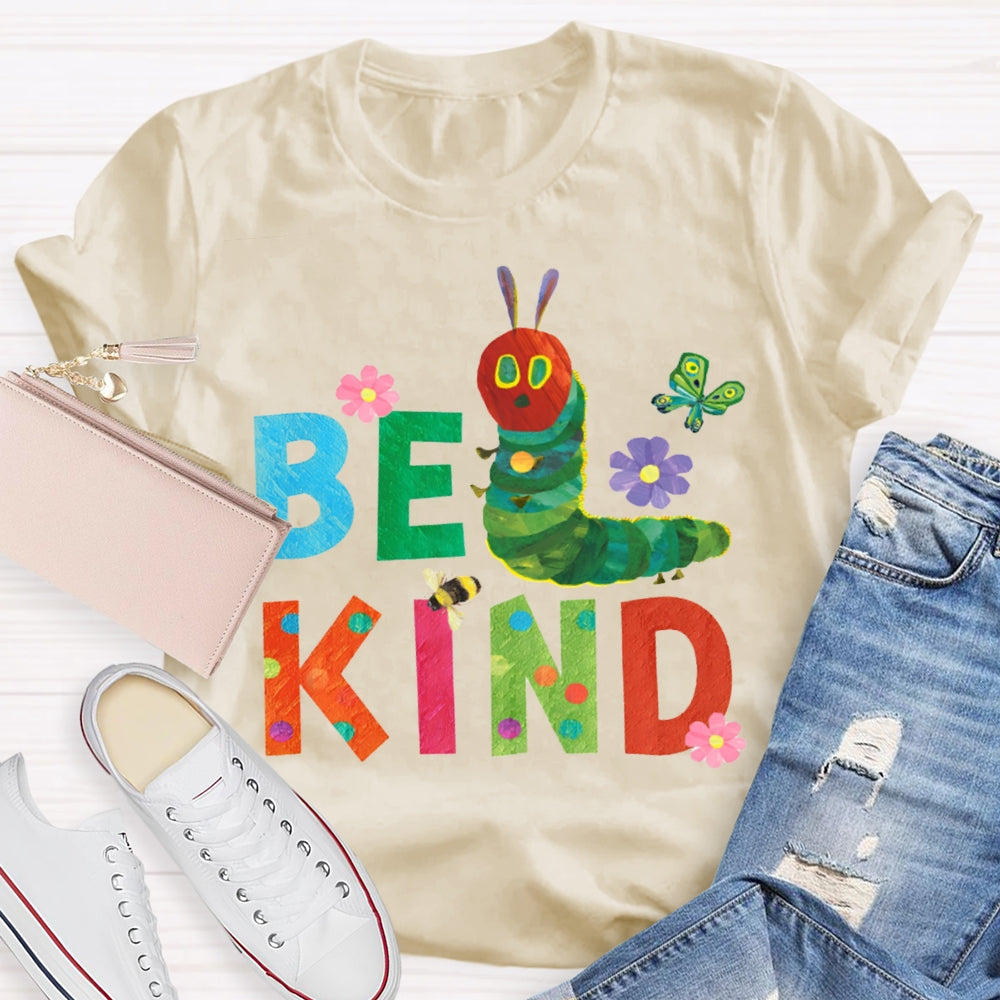 Be Kind Green Caterpillar And Butterfly T-shirt