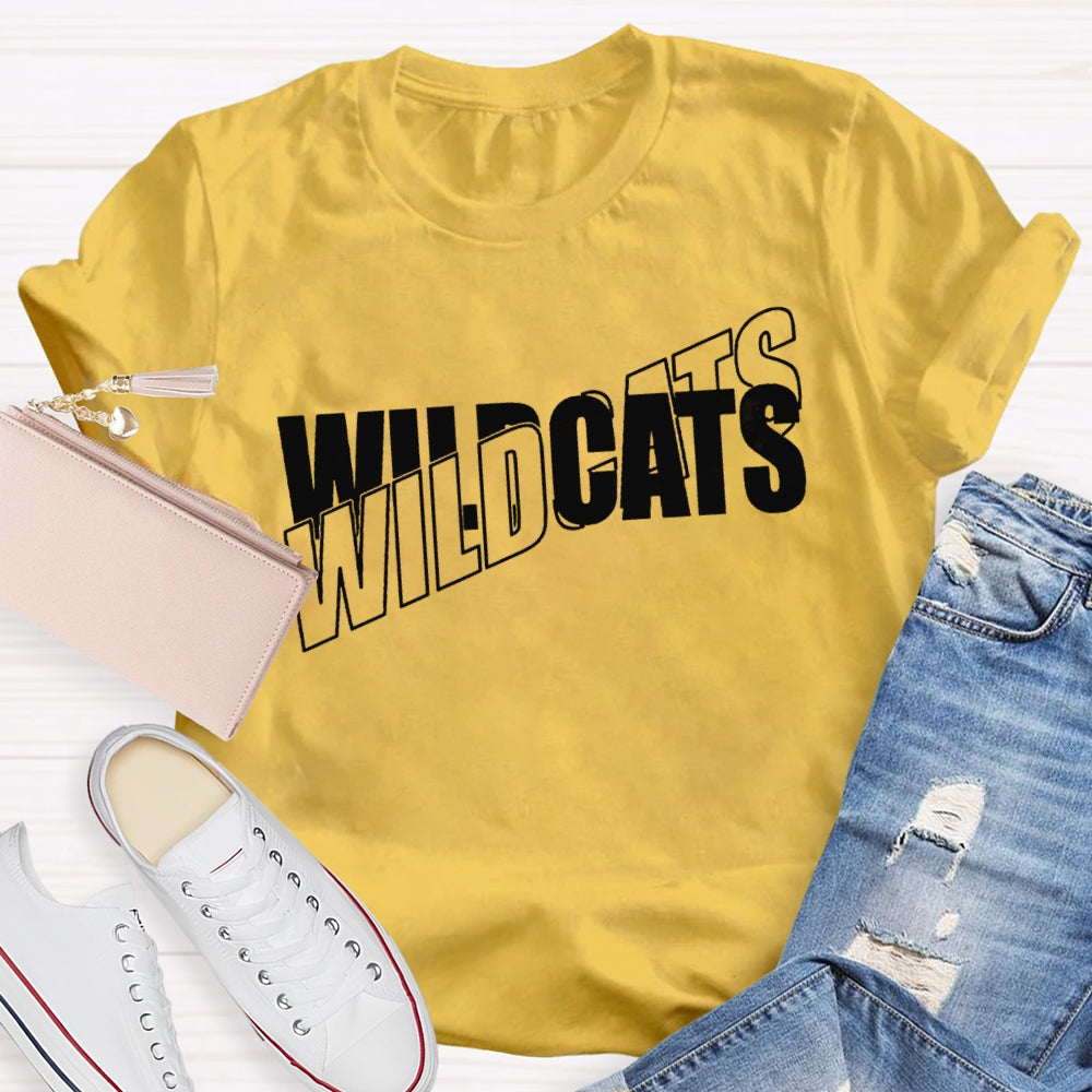 Personalized Mascot Wild Cats Black And White Font T-shirt