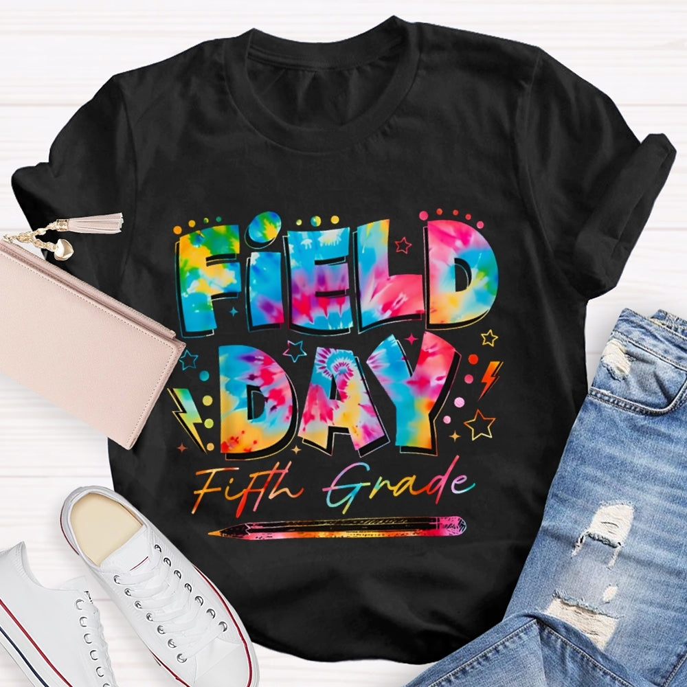 Personalized Grade Fifth Grade Field Day Colorful Tie-Dye Font T-shirt