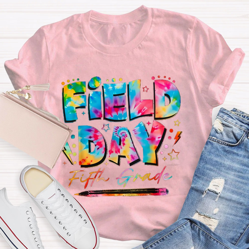 Personalized Grade Fifth Grade Field Day Colorful Tie-Dye Font T-shirt