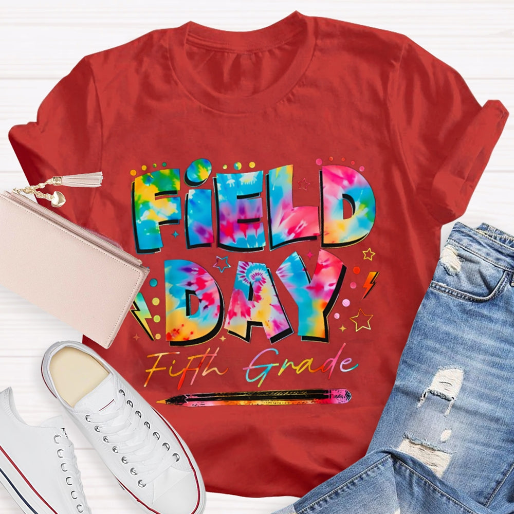Personalized Grade Fifth Grade Field Day Colorful Tie-Dye Font T-shirt