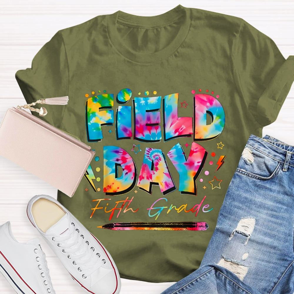 Personalized Grade Fifth Grade Field Day Colorful Tie-Dye Font T-shirt