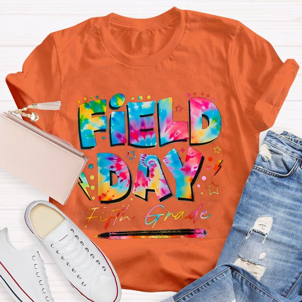 Personalized Grade Fifth Grade Field Day Colorful Tie-Dye Font T-shirt