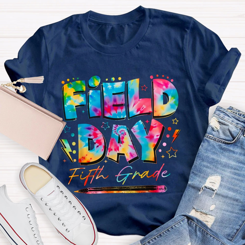 Personalized Grade Fifth Grade Field Day Colorful Tie-Dye Font T-shirt