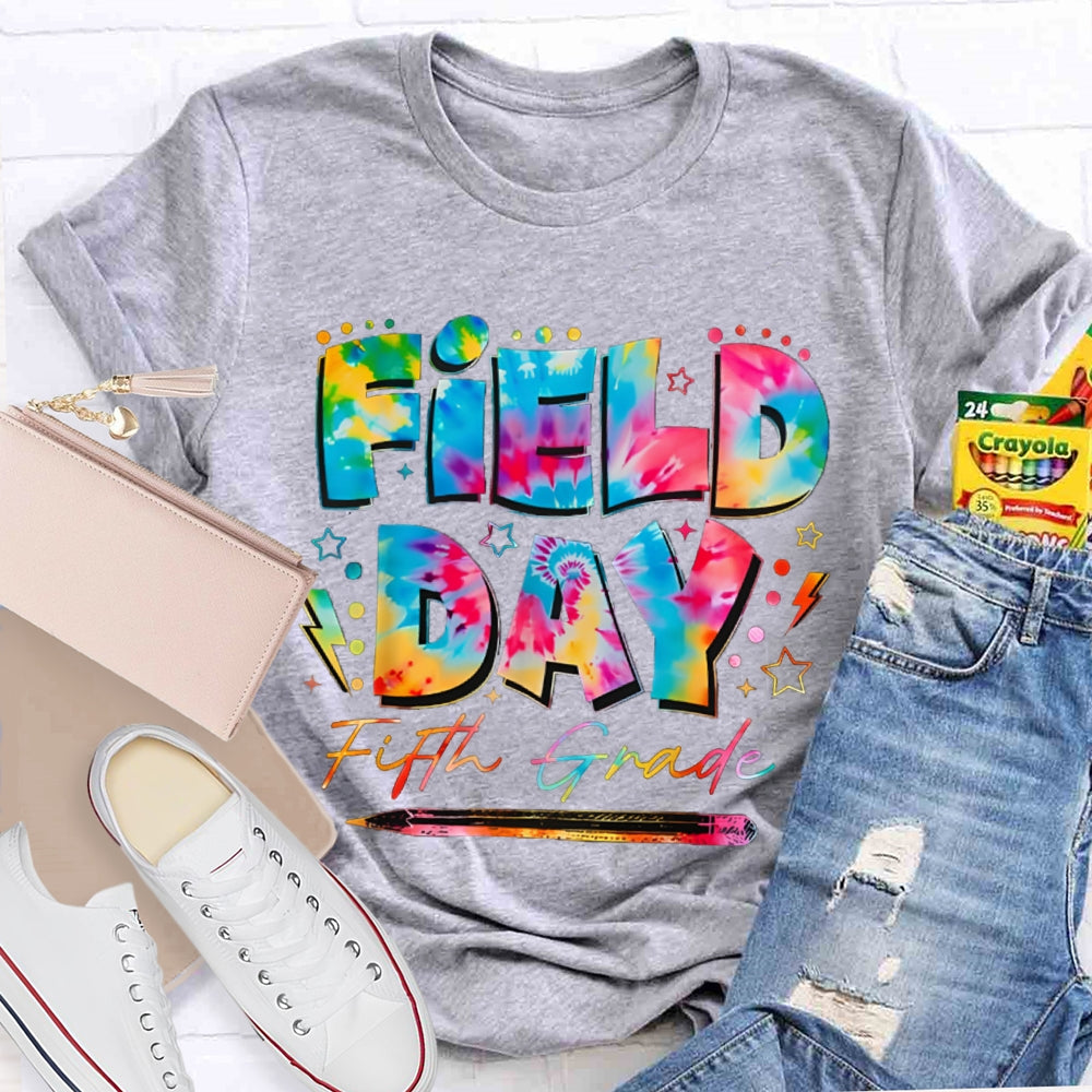Personalized Grade Fifth Grade Field Day Colorful Tie-Dye Font T-shirt