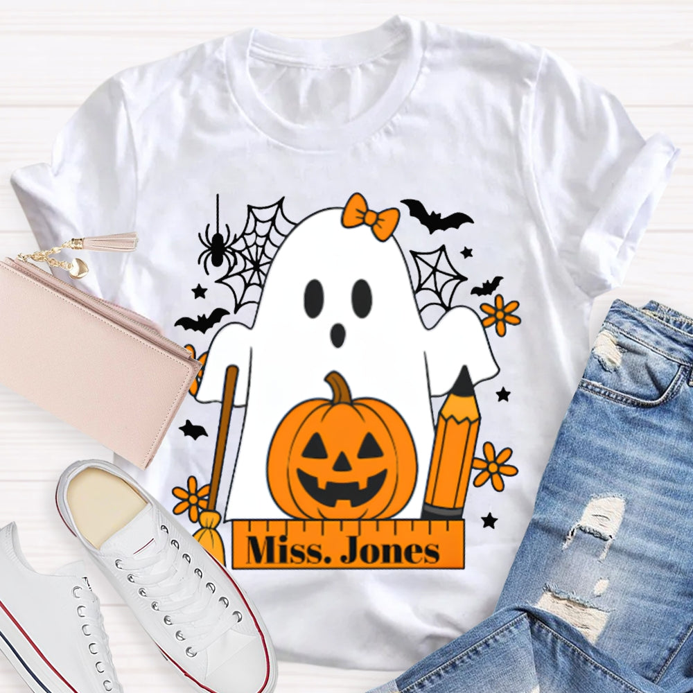 Personalized Name Pumpkins And Cute Ghosts Funny Halloween T-shirt