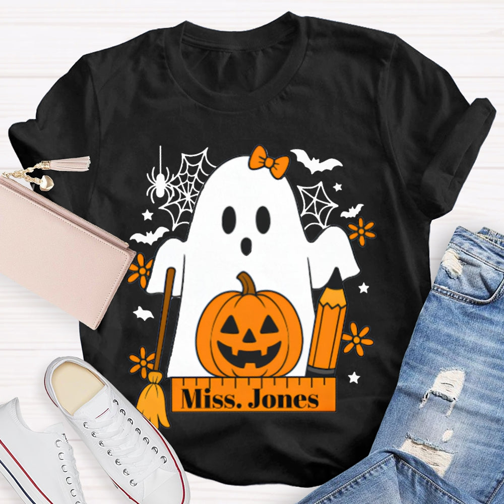 Personalized Name Pumpkins And Cute Ghosts Funny Halloween T-shirt