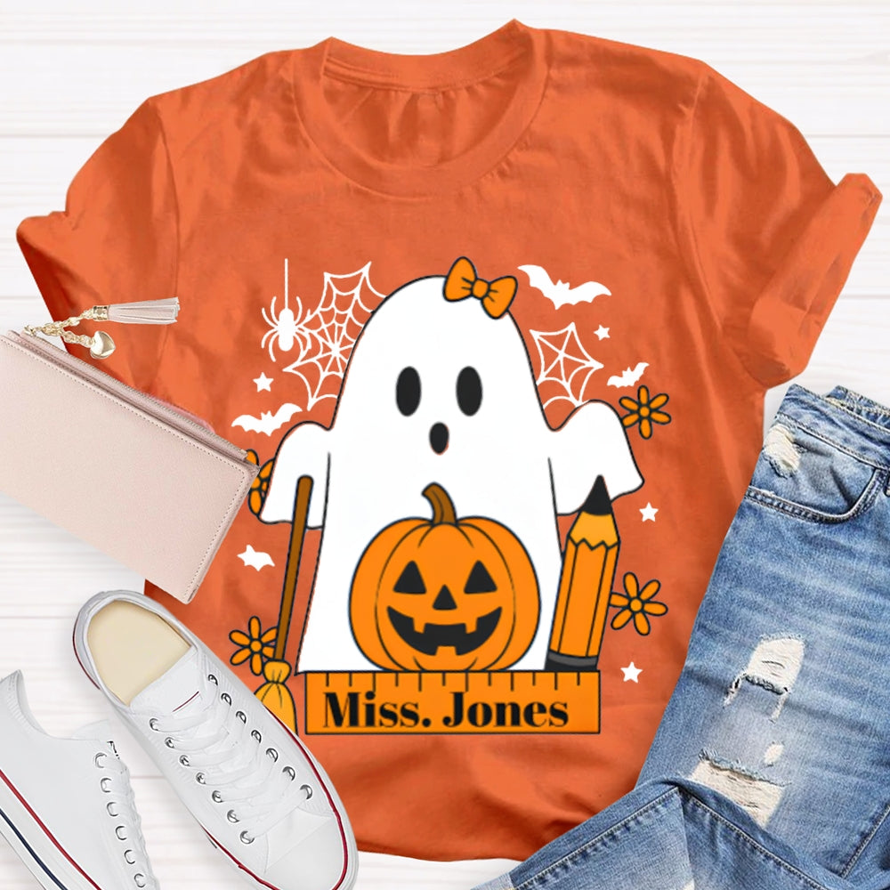 Personalized Name Pumpkins And Cute Ghosts Funny Halloween T-shirt