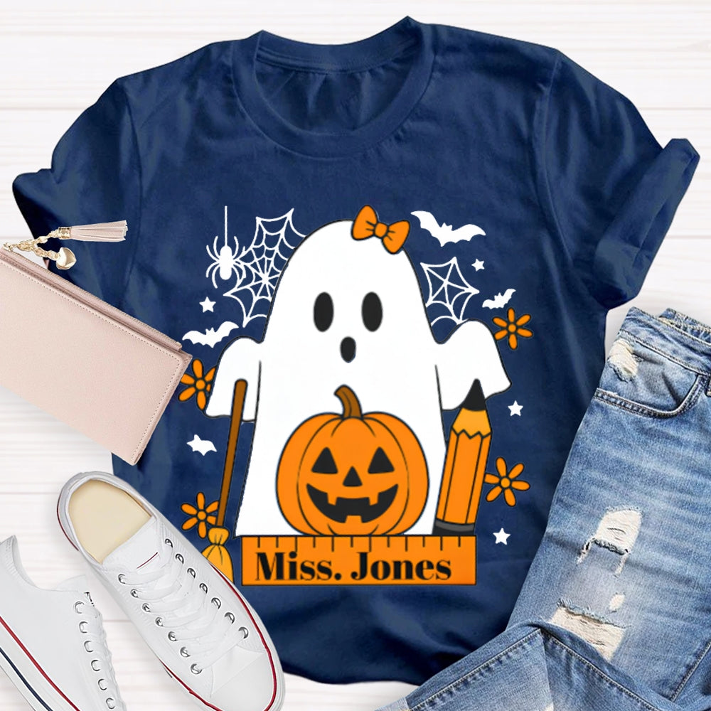Personalized Name Pumpkins And Cute Ghosts Funny Halloween T-shirt