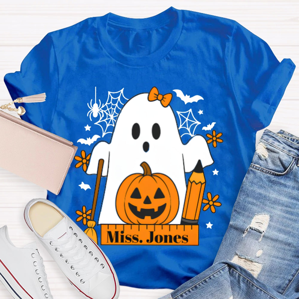 Personalized Name Pumpkins And Cute Ghosts Funny Halloween T-shirt