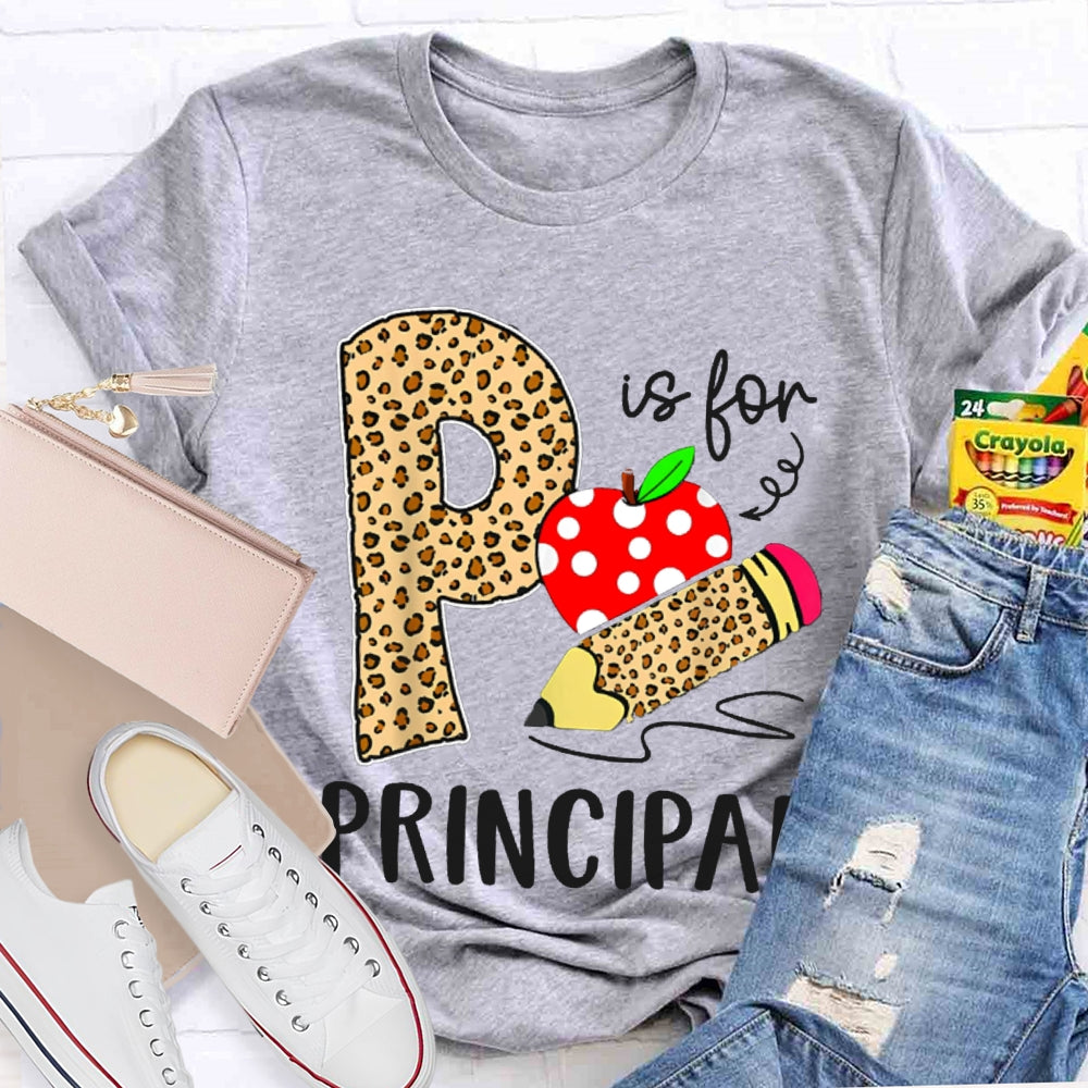 P Is For Principal Leopard Print Pencils And Apple T-shirt