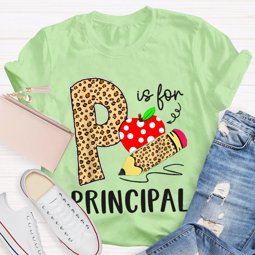 P Is For Principal Leopard Print Pencils And Apple T-shirt