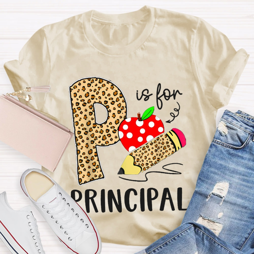 P Is For Principal Leopard Print Pencils And Apple T-shirt