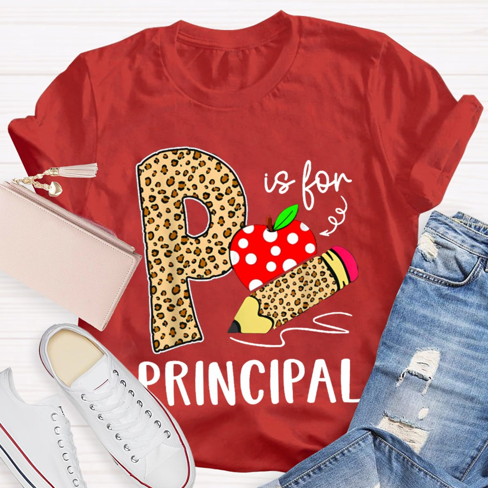 P Is For Principal Leopard Print Pencils And Apple T-shirt