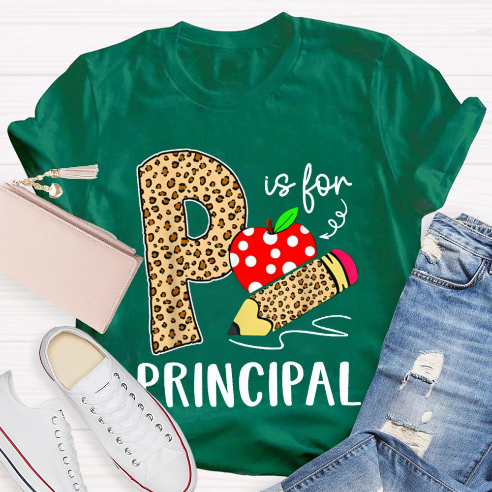 P Is For Principal Leopard Print Pencils And Apple T-shirt