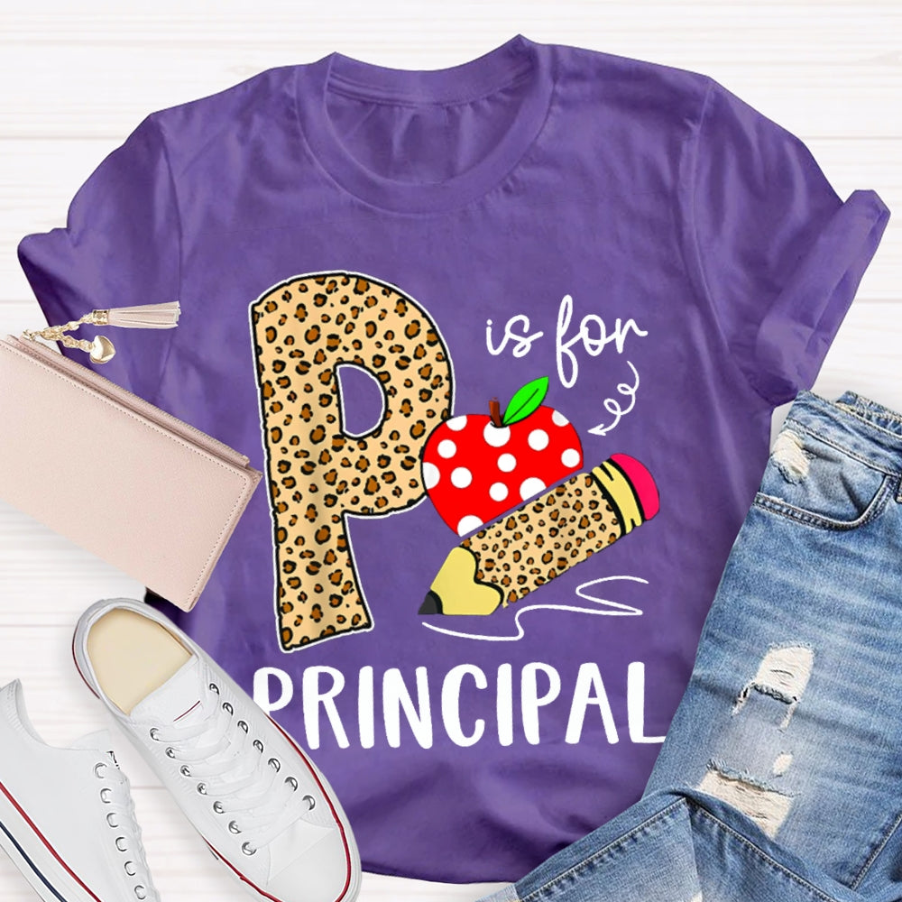 P Is For Principal Leopard Print Pencils And Apple T-shirt