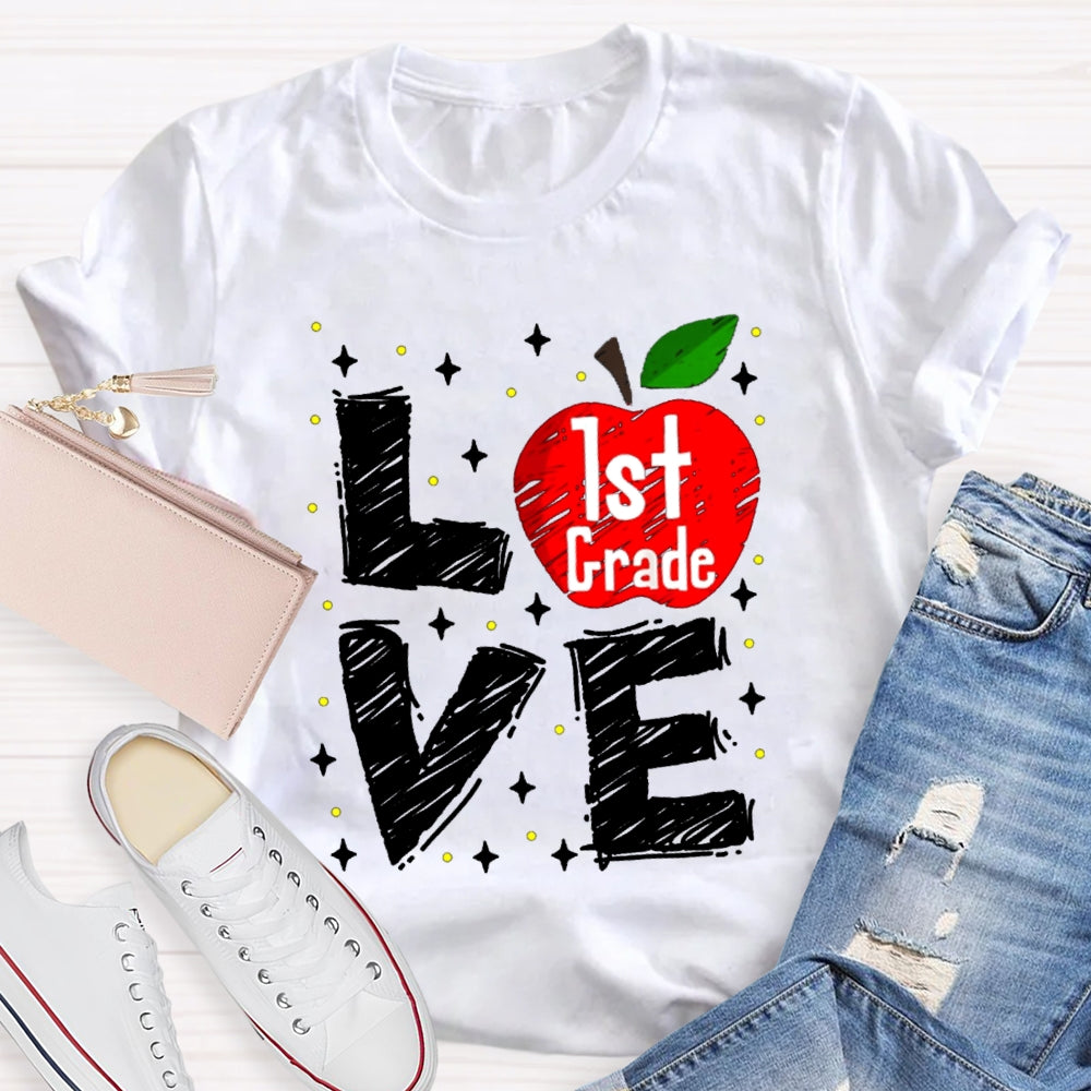 Personalized Grade Love Is For First Grade Apple T-shirt