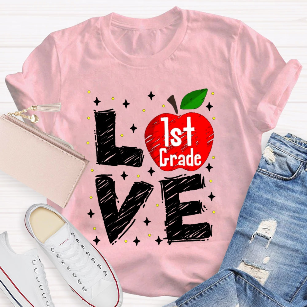 Personalized Grade Love Is For First Grade Apple T-shirt