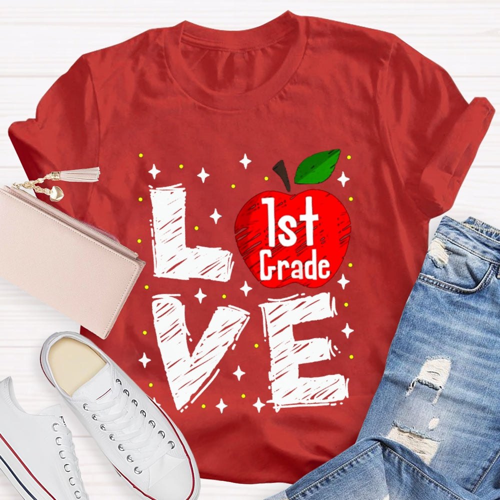 Personalized Grade Love Is For First Grade Apple T-shirt