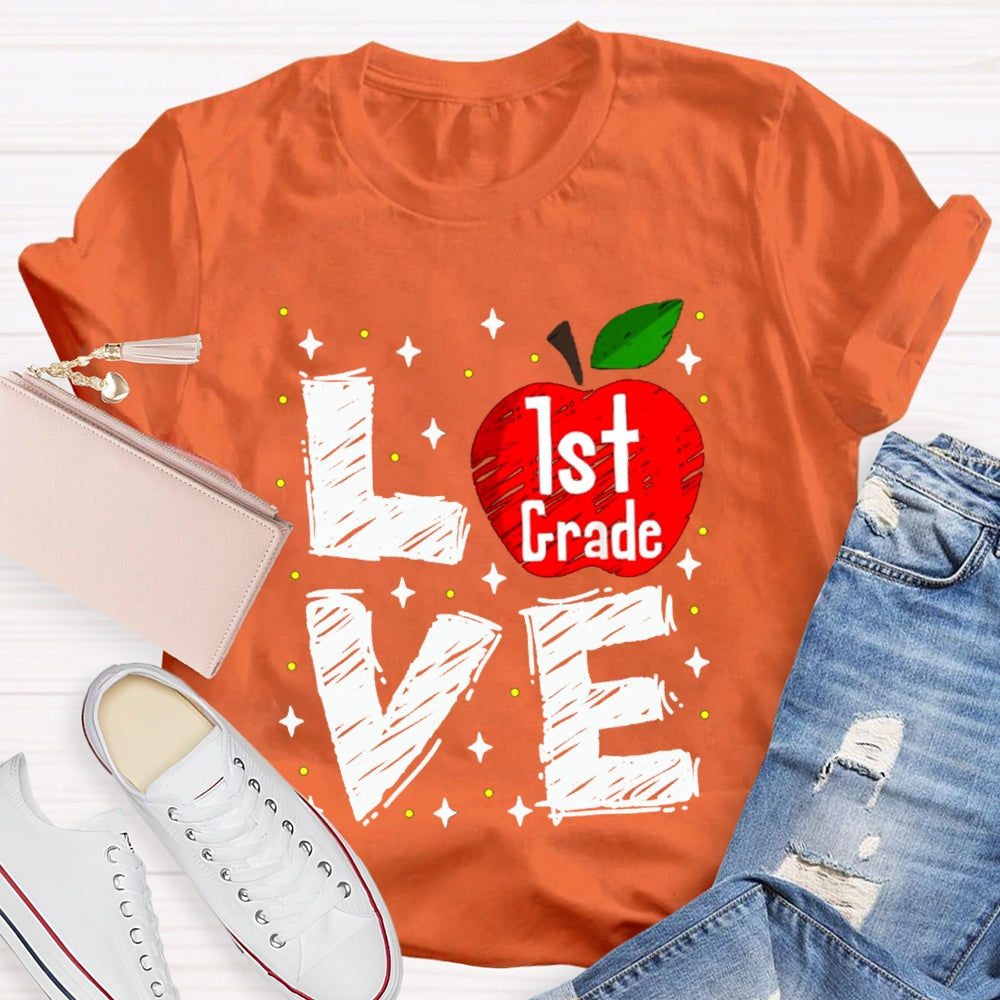 Personalized Grade Love Is For First Grade Apple T-shirt