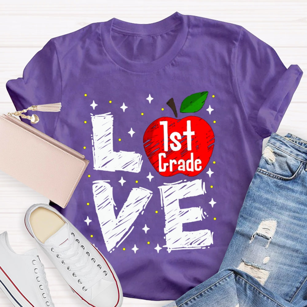 Personalized Grade Love Is For First Grade Apple T-shirt