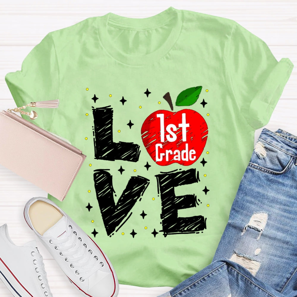 Personalized Grade Love Is For First Grade Apple T-shirt