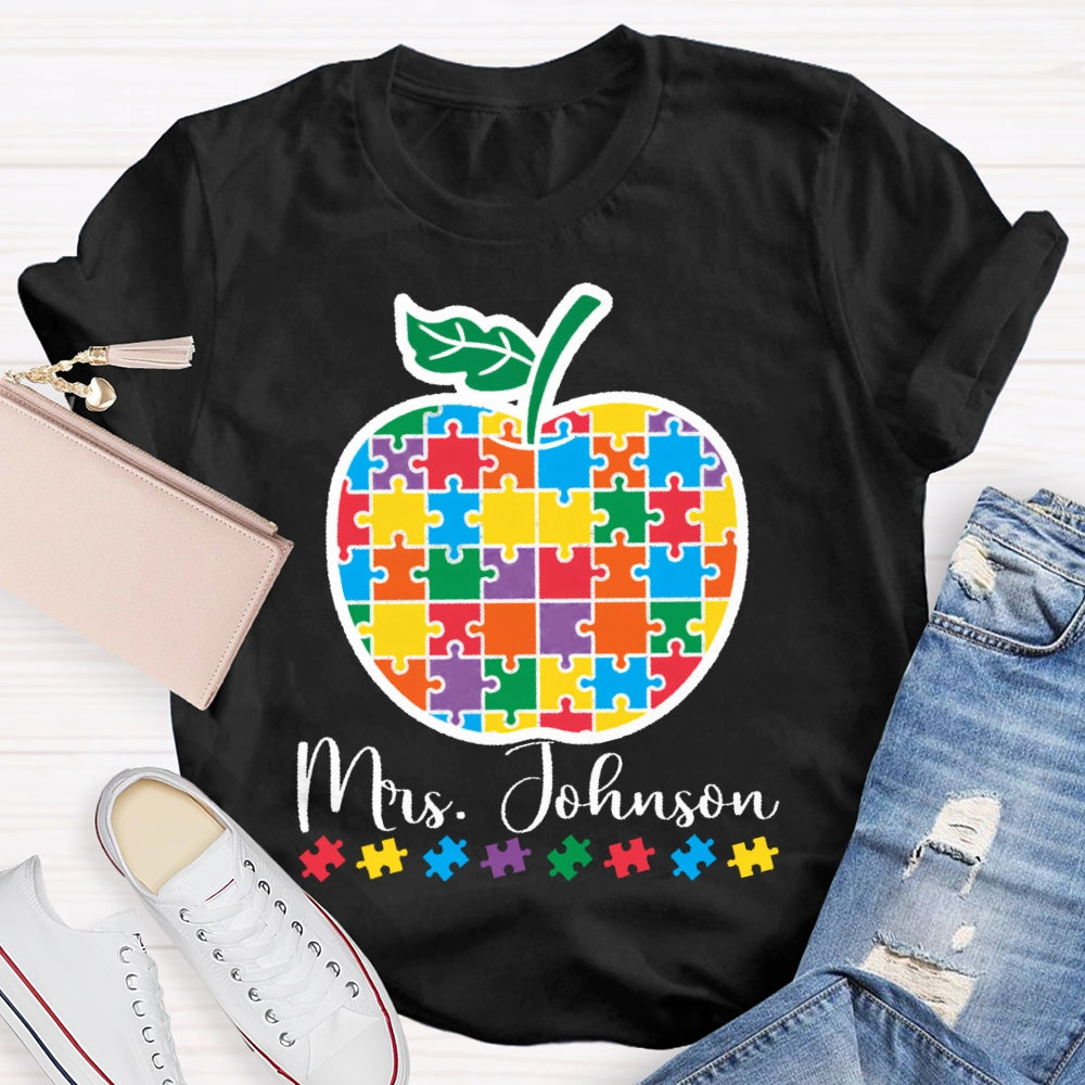 Personalized Name Special Education Puzzle Apple T-shirt